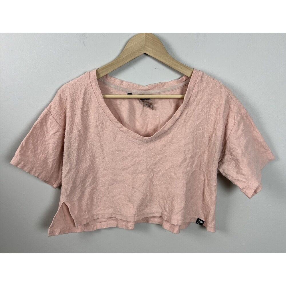 Gymshark Towel Tee Oversized Crop Top Blush Pink Size Small Cotton Vneck Women’s - Picture 1 of 4
